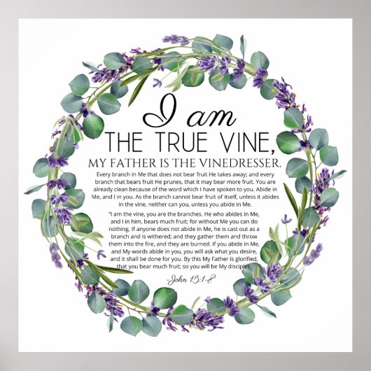 Johannes 15:1-8 Eucalyptus Lavendel Bloemengeschri Poster (Voorkant)