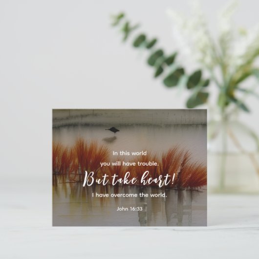 Johannes 16:33 Ik heb Overwonnen Bijbelvers Christ Briefkaart (Staand voorkant)
