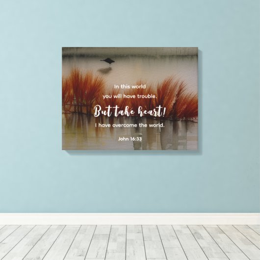 Johannes 16:33 Ik heb Overwonnen Bijbelvers Christ Canvas Afdruk (Insitu (Houten vloer))