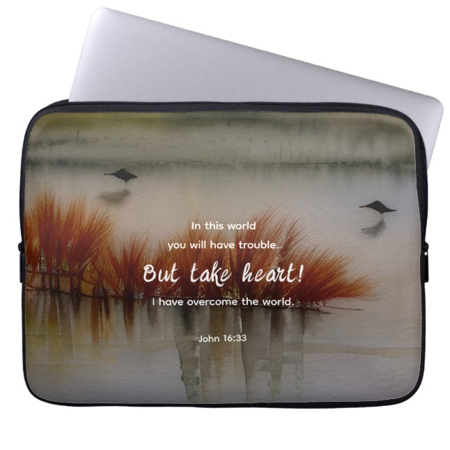 Johannes 16:33 Ik heb Overwonnen Bijbelvers Christ Laptop Sleeve (Voorkant)