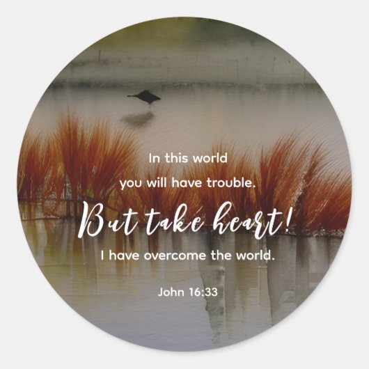 Johannes 16:33 Ik heb Overwonnen Bijbelvers Christ Ronde Sticker (Voorkant)