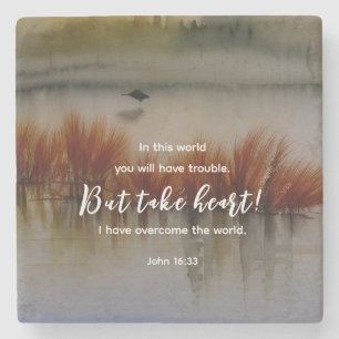 Johannes 16:33 Ik heb Overwonnen Bijbelvers Christ Stenen Onderzetter