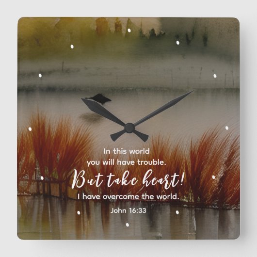 Johannes 16:33 Ik heb Overwonnen Bijbelvers Christ Vierkante Klok (Voorkant)