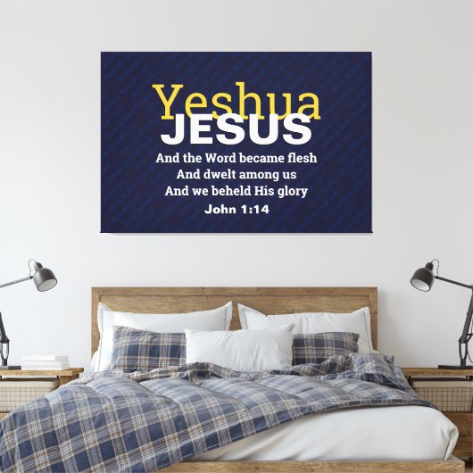 Johannes 1:14 | JEZUS WOORD WERD VLEES | CHRISTELI Canvas Afdruk (Insitu (Slaapkamer))