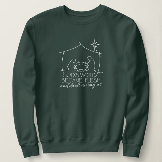 Johannes 1:14 Kerstmis Geboorte Schrift Groen Trui (Design voorkant)