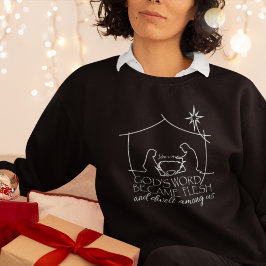 Johannes 1:14 Kerstmis Geboorte Schrift Zwart Trui
