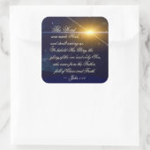 Johannes 1:14 Wij hebben Zijn heerlijkheid, Bijbel Vierkante Sticker (Tas)