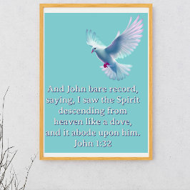Johannes 1:32 Dalende Duif Blauwe Christelijke Poster