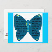 Johannes 3: 16- 17 vlinderblauwe postkaart (Voorkant / Achterkant)