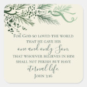 Johannes 3:16 Aangepaste Bijbel Uniek Groen Kerstm Vierkante Sticker (Voorkant)