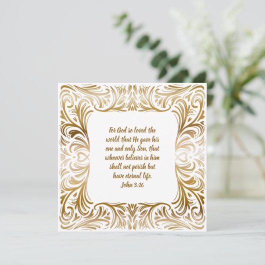 Johannes 3:16 Aangepaste naam Gouden unieke Kerstm Feestdagenkaart (Staand voorkant)
