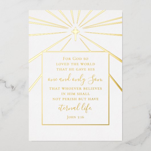 Johannes 3:16 Aangepaste religieuze kerk Kerst gou Folie Feestdagenkaart (Voorkant)