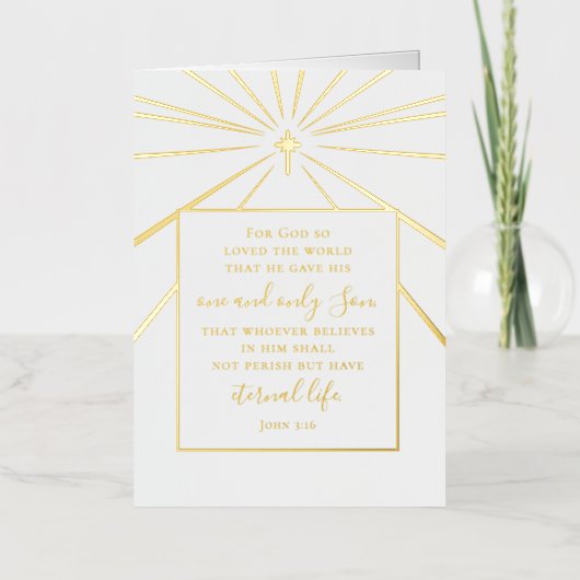Johannes 3:16 Aangepaste religieuze kerk Kerst gou Folie Wenskaart (Voorkant)