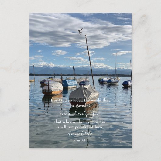 Johannes 3:16 Aangepaste tekst | Swiss Lake origin Briefkaart (Voorkant)