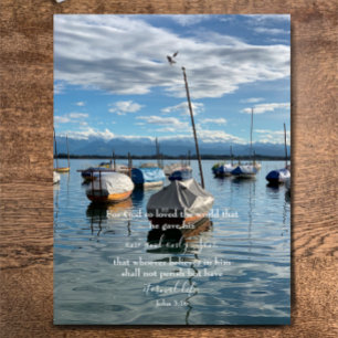 Johannes 3:16 Aangepaste tekst   Swiss Lake origin Briefkaart