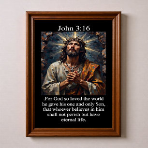 Johannes 3:16 Biddend Jezus Doornenkroon Kruis Poster