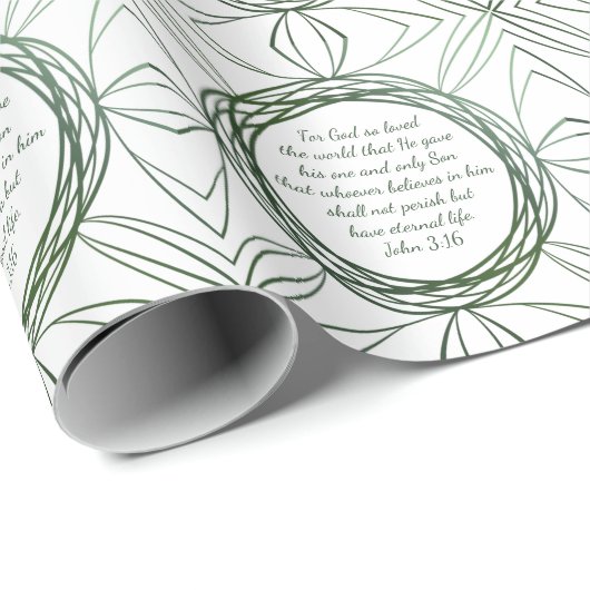 Johannes 3:16 Bijbelse Geschriften Moderne Groene Cadeaupapier (Rol Hoek)
