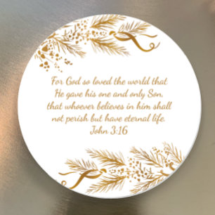 Johannes 3:16 Bijbelse Schrift Elegante Gouden Ker Ronde Sticker