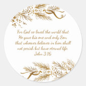 Johannes 3:16 Bijbelse Schrift Elegante Gouden Ker Ronde Sticker (Voorkant)