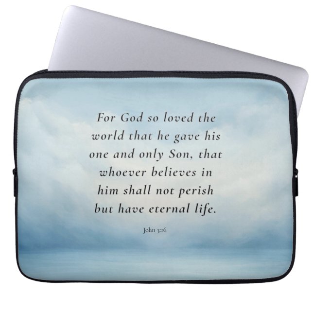 Johannes 3:16 Bijbelvers Afbeelding Laptop Sleeve (Voorkant)
