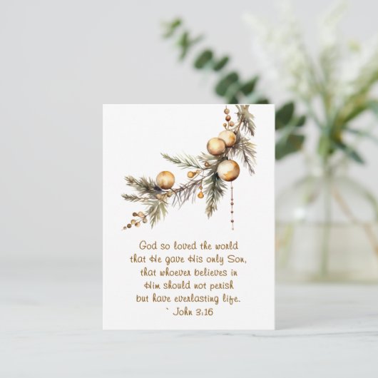 Johannes 3:16 Bijbelvers Christelijk gouden kerst Feestdagenkaart (Staand voorkant)