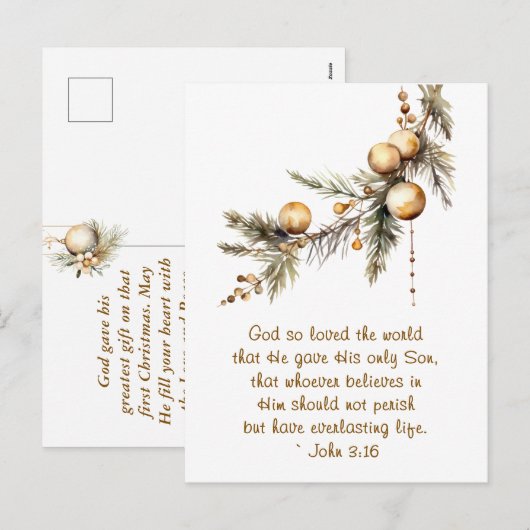 Johannes 3:16 Bijbelvers Christelijk gouden kerst Feestdagenkaart (Voorkant / Achterkant)