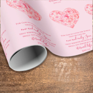 Johannes 3:16 Bijbelvers Waterverf Hart Valentijns Cadeaupapier