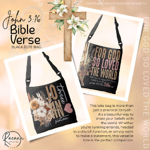 Johannes 3:16 Bijbelvers Zwarte Canvas tas