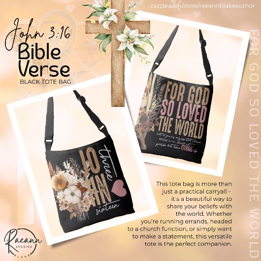 Johannes 3:16 Bijbelvers Zwarte Canvas tas