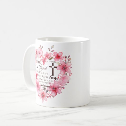 Johannes 3:16 Bloemhart Bijbelvers Koffiemok (Voorkant links)