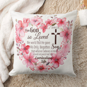 Johannes 3:16 Bloemhart Bijbelvers Kussen