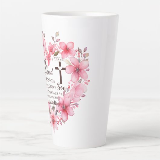 Johannes 3:16 Bloemhart Bijbelvers Latte Mok (Voorkant)