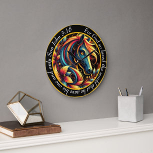 Johannes 3:16 Christelijk blauw-wit Abstract paard Grote Klok