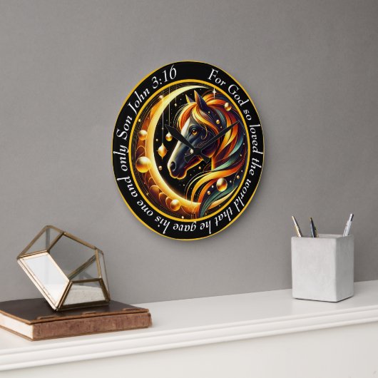 Johannes 3:16 Christelijk zwart-wit paardenhoofd Grote Klok (Kantoor)