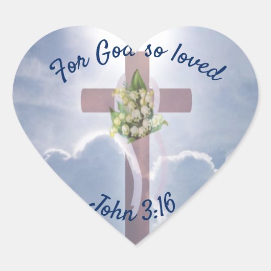 Johannes 3:16, Christelijke Religie, Kruis in Wolk Hart Sticker (Voorkant)