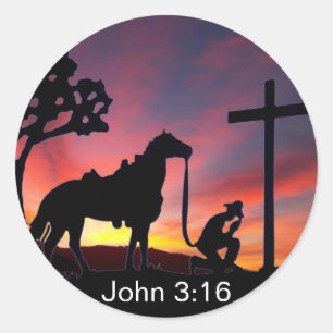 Johannes 3:16 Cowboy bij het kruis Christelijke St Ronde Sticker