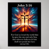 Johannes 3:16 Drie Kruizen Kosmische Nevel Kruisig Poster (Voorkant)