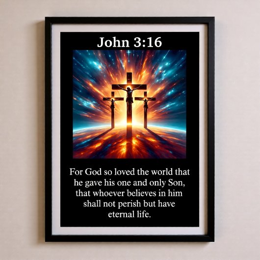 Johannes 3:16 Drie Kruizen Kosmische Nevel Kruisig Poster