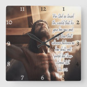 Johannes 3:16 - Eeuwig leven Vierkante Klok (Voorkant)