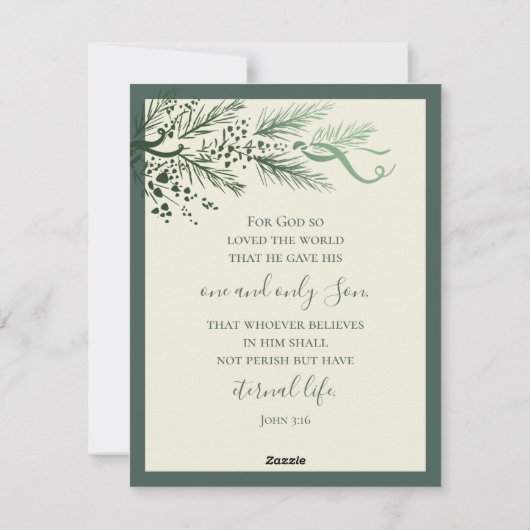 Johannes 3:16 Elegant Modern Groen Custom Kerstmis Feestdagenkaart (Achterkant)