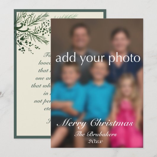 Johannes 3:16 Elegant Modern groen Foto Kerstmis Feestdagenkaart (Voorkant / Achterkant)
