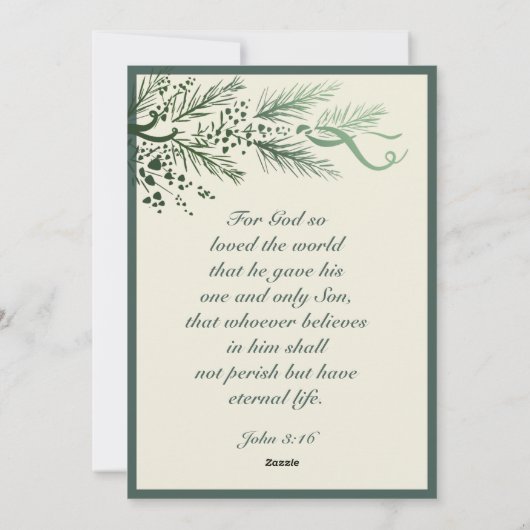 Johannes 3:16 Elegant Modern groen Foto Kerstmis Feestdagenkaart (Achterkant)