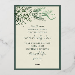 Johannes 3:16 Elegant Modern groen Foto Kerstmis Folie Feestdagenkaart