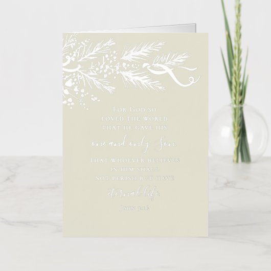 Johannes 3:16 Elegant Modern Pine Christelijk Kers Folie Feestdagenkaart (Voorkant)