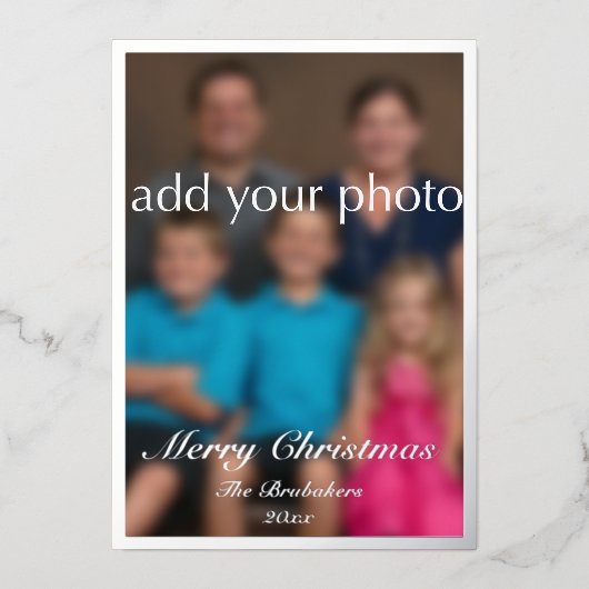 Johannes 3:16 Elegante Wijze Familie Foto Kerstmis Folie Feestdagenkaart (Voorkant)