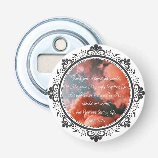 Johannes 3:16 Flesopener Button Flesopener (Voorkant)