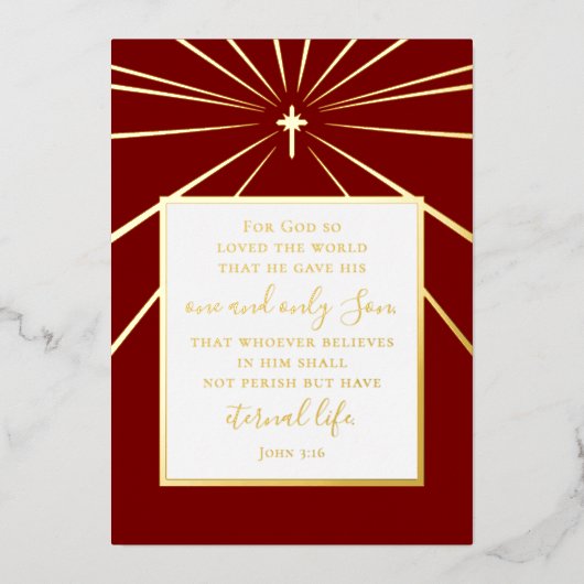 Johannes 3:16 Gepersonaliseerd geloof Kerstmis Roo Folie Feestdagenkaart (Voorkant)