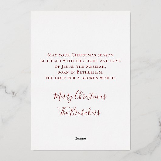 Johannes 3:16 Gepersonaliseerd geloof Kerstmis Roo Folie Feestdagenkaart (Achterkant)