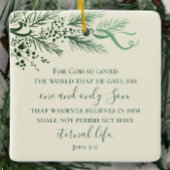 Johannes 3:16 Gepersonaliseerde Sage Pine kerstcad Keramisch Ornament