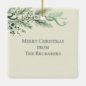 Johannes 3:16 Gepersonaliseerde Sage Pine kerstcad Keramisch Ornament (Achterkant)